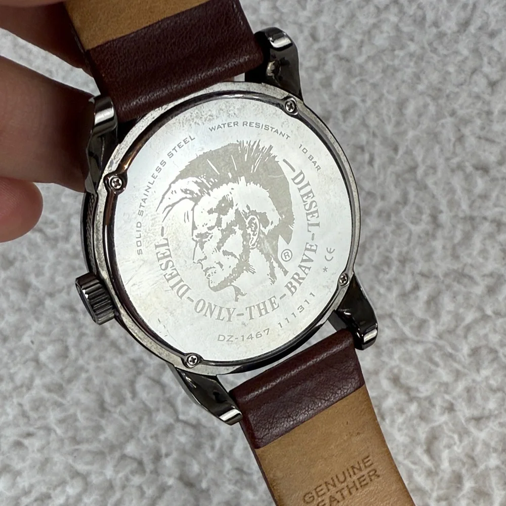 Diesel Oversized Grayed Out Black Dial with‎ Brown Leather Strap Watch Men’s